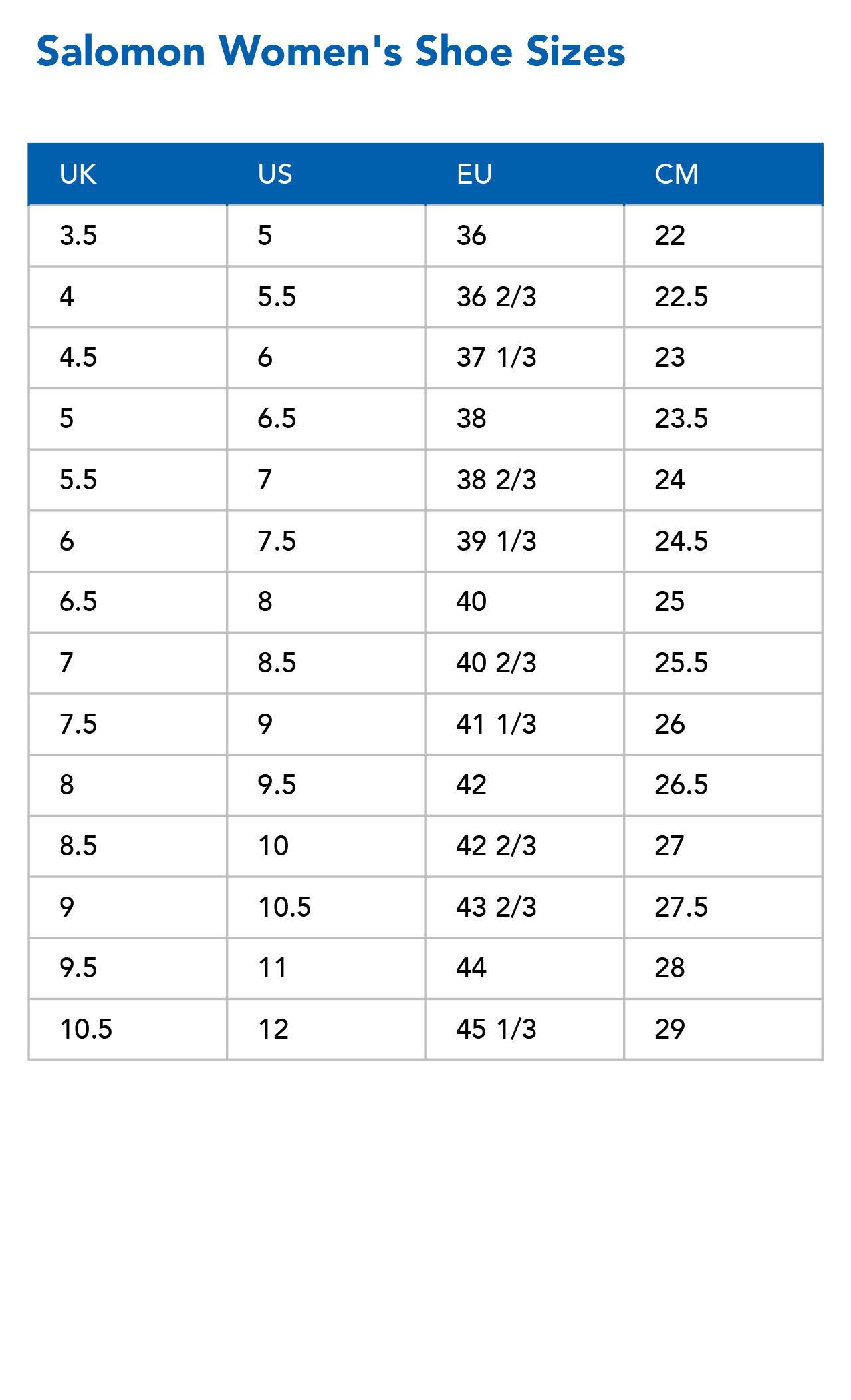 salomon shoe width chart