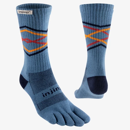Injinji Trail Midweight Crew Toe Socks in Blue/Orange