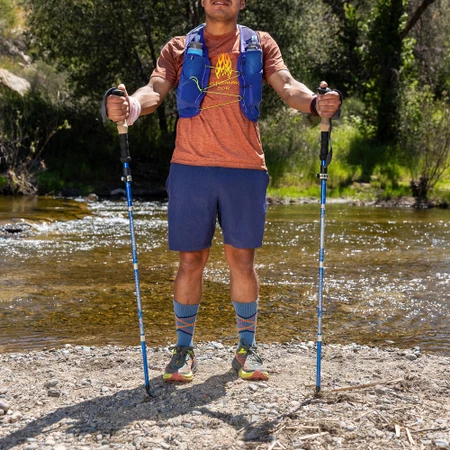 Injinji Trail Midweight Crew Toe Socks in Blue/Orange