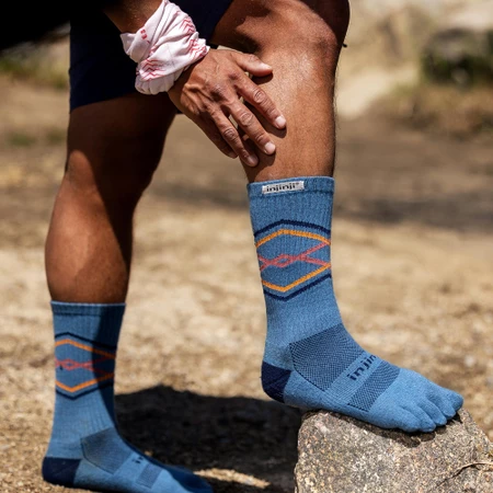 Injinji Trail Midweight Crew Toe Socks in Blue/Orange