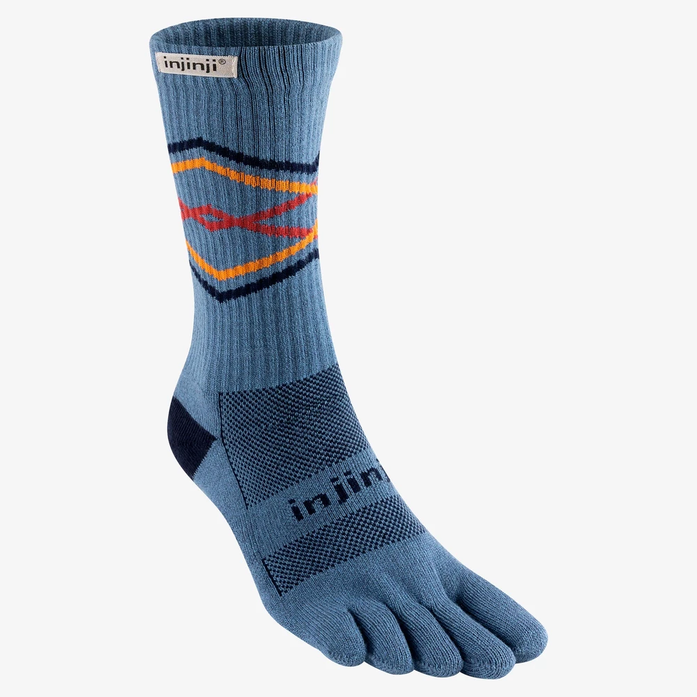 Injinji Trail Midweight Crew Toe Socks in Blue/Orange