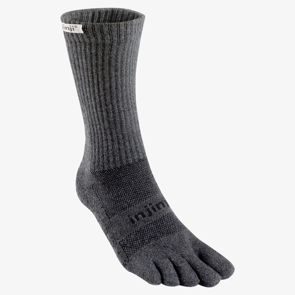 Injinji Trail Midweight Crew Toe Socks in Granite/Black