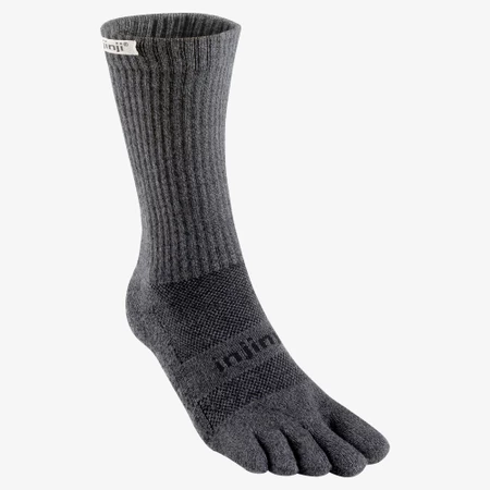 Injinji Trail Midweight Crew Toe Socks in Granite/Black