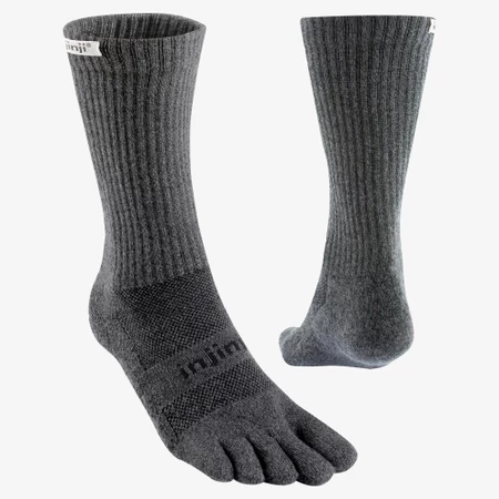 Injinji Trail Midweight Crew Toe Socks in Granite/Black