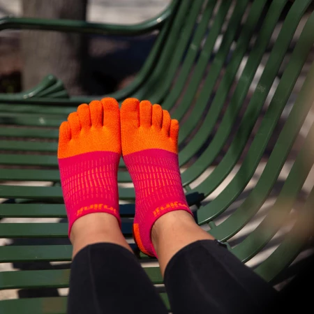 Injinji Women's Run Lightweight No-Show Toe Socks in Red/Orange
