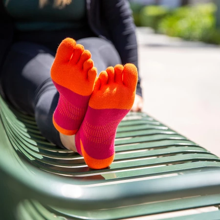 Injinji Women's Run Lightweight No-Show Toe Socks in Red/Orange