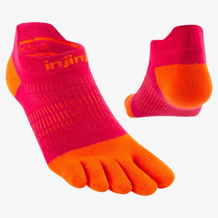 Injinji Women's Run Lightweight No-Show Toe Socks in Red/Orange