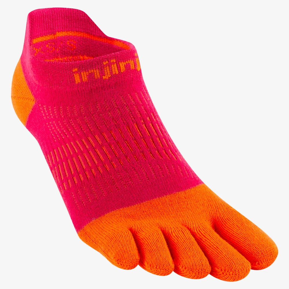 Injinji Women's Run Lightweight No-Show Toe Socks in Red/Orange