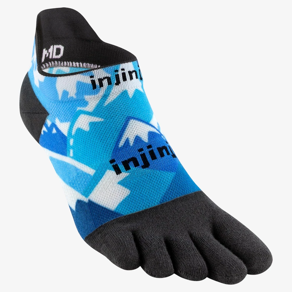 Injinji Run Lightweight No-Show Toe Socks in Black/Blue/White