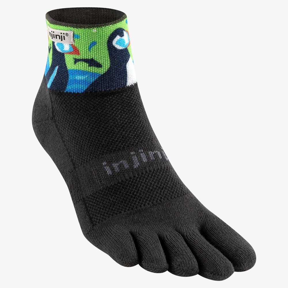 Injinji Trail Midweight Mini Crew Toe Socks in Black/Multicoloured
