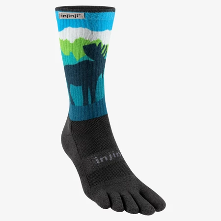 Injinji Trail Midweight Crew Toe Socks in Black/Blue/White