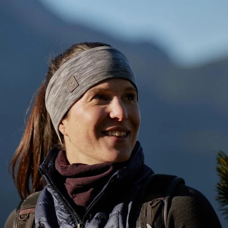Buff Merino Wide Headband in Grey Stripes