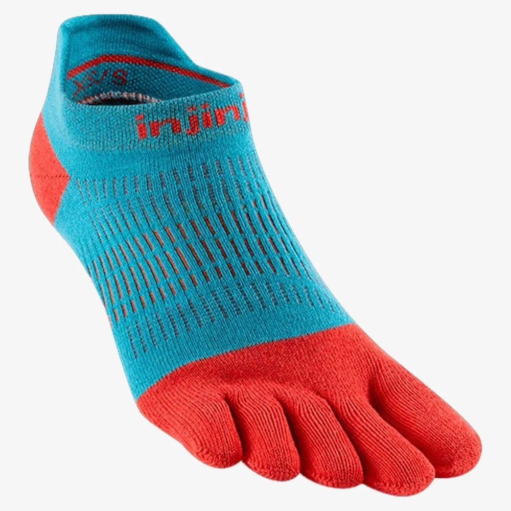 Injinji Women's Run Lightweight No-Show Toe Socks in Blue/Red