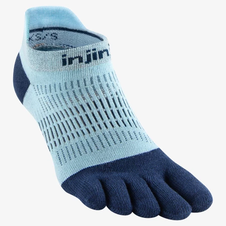 Injinji Women's Run Lightweight No-Show Toe Socks in Light Blue/Navy