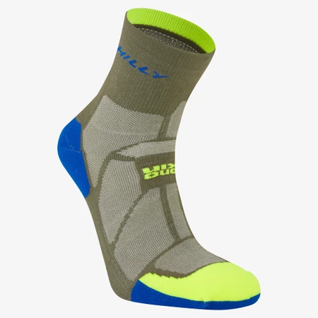 Hilly Marathon Fresh Minimum Cushioning Anklet Socks in Olive/Fluo Yellow