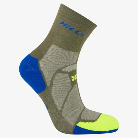 Hilly Marathon Fresh Minimum Cushioning Anklet Socks in Olive/Fluo Yellow