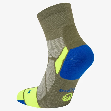 Hilly Marathon Fresh Minimum Cushioning Anklet Socks in Olive/Fluo Yellow