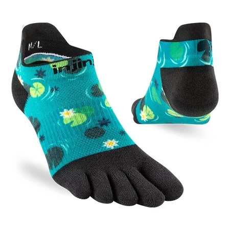 Injinji Women's Run Lightweight No-Show Toe Socks in Green/Black