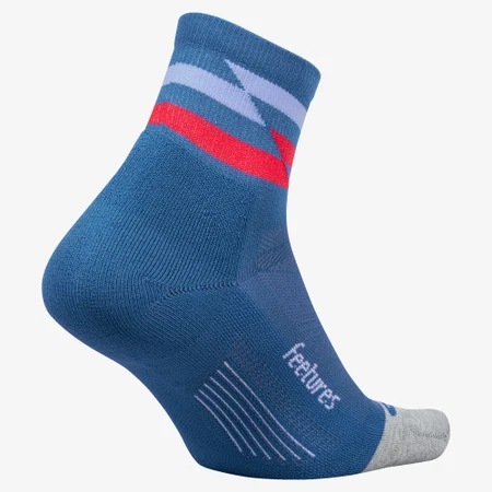 Feetures Elite Light Cushion Qtr Socks in Blue/Red