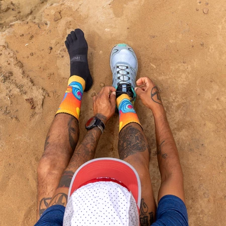 Injinji Trail Midweight Crew Toe Socks in Orange/Black