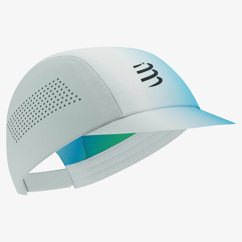 Compressport Pro Racing Cap in White/Blue/Green