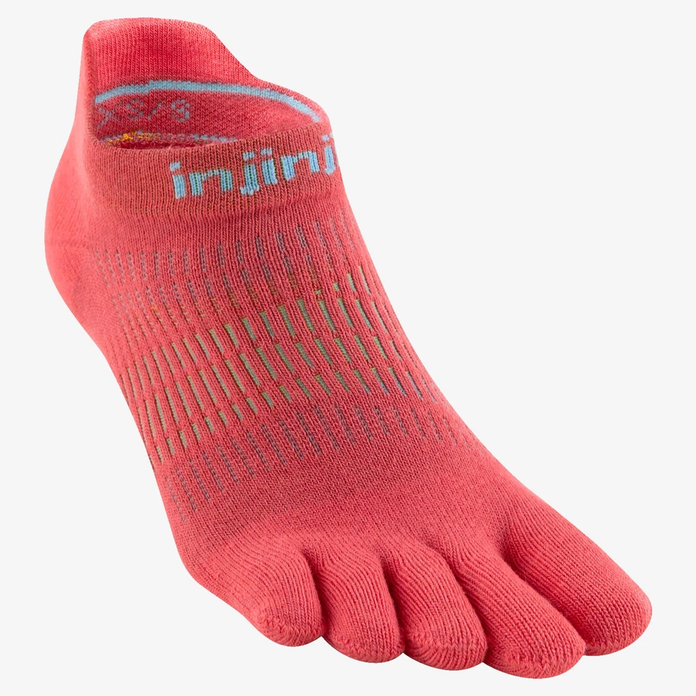 Injinji Women's Run Lightweight No-Show Toe Socks in Coral