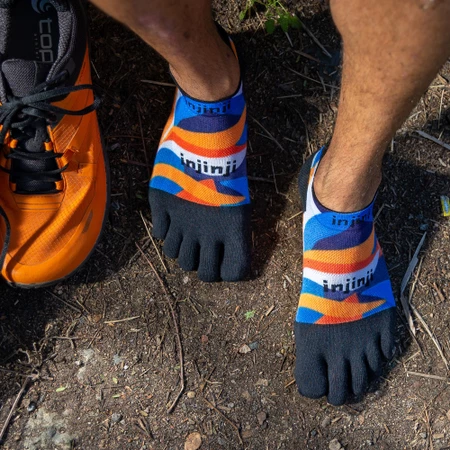 Injinji Run Lightweight No-Show Toe Socks in Black/Blue/Orange