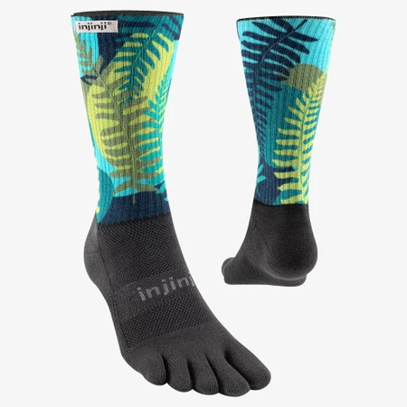 Injinji Trail Midweight Crew Toe Socks in Green/Black