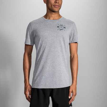 Brooks Mens Distance Graphic Running T Shirt Tee Top Grey Sports